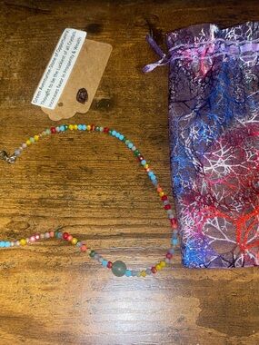 Multicolor Beaded Necklace with Green Aventurine Center Bead